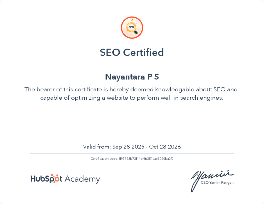 Home HubSpot SEO certificate