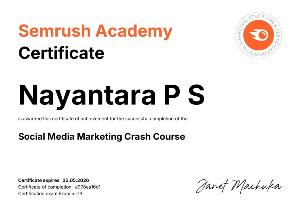 Home SEMrush Social Media Marketing certification